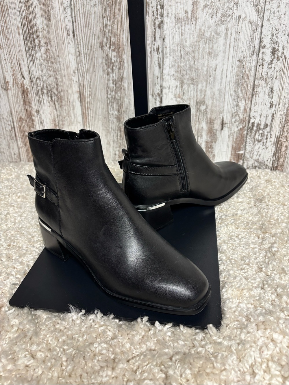 Aldo Black Ankle Booties with Silver Buckle Accent